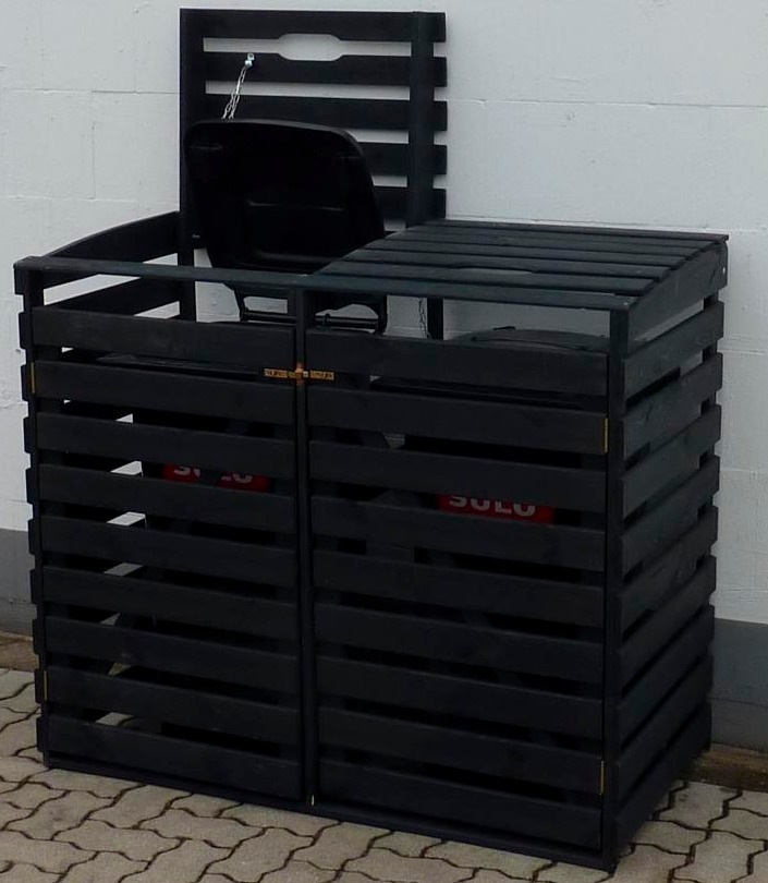 Bild von Mülltonnenbox PROMADINO, grau (anthrazit), B:130cm H:111cm T:63cm, Holz, Aufbewahrungsboxen, für 2x120 l aus Holz, BxTxH: 130x63x111 cm