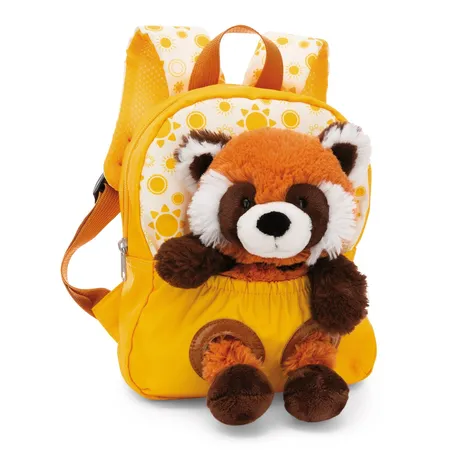 Bild von NICI Kinderrucksack gelb 2 in 1 mit Kuscheltier Roter Panda 25cm - Kindergartenrucksack Mädchen & Jungen - Weicher Rückenbereich & verstellbare Gurte - 49854