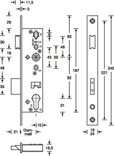 Bild von SSF, Türschloss + Schliesszylinder, Panik-Rohrrahmen-Einsteckschloss B DIN links einwärts 24/245/45/92/9 mm Klasse 3 käntig