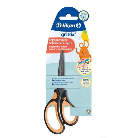 Bild von Pelikan Papierscheren Papierschere griffix® schwarz-orange 14,0 cm