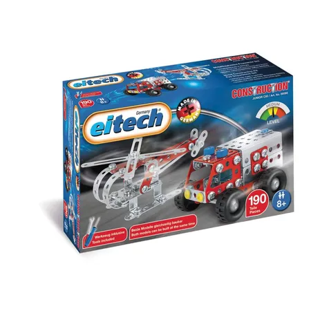 Bild von eitech 00080 Metallbaukasten - Feuerwehr-Set, Baukasten Feuerwehrauto und Hubschauber, 190 Bauteile für Kinder ab 8 Jahren