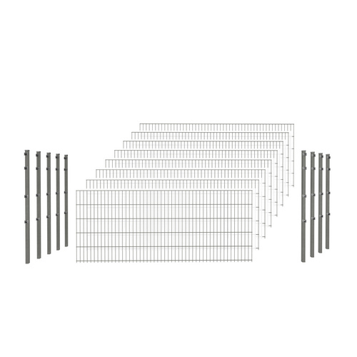 Bild von hadra Doppelstabmattenzaun, silbergrau, 6/5/6 mm, Komplett-Set à 20 m, inkl. Pfosten, Klemmhalter - silberfarben | grau