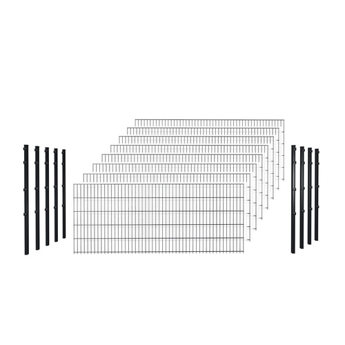 Bild von hadra Doppelstabmattenzaun, anthrazit, 8/6/8 mm, Komplett-Set à 20 m, inkl. Pfosten, Klemmhalter - schwarz