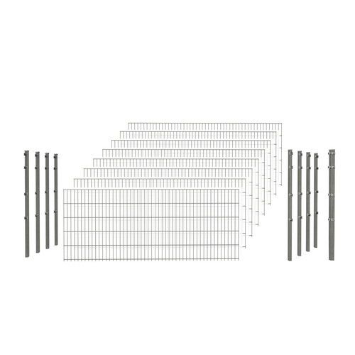 Bild von hadra Doppelstabmattenzaun, silbergrau, 6/5/6 mm, Komplett-Set à 20 m, inkl. Pfosten, Klemmhalter - silberfarben | grau