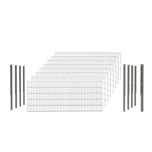 Bild von hadra Doppelstabmattenzaun, silbergrau, 8/6/8 mm, Komplett-Set à 20 m, inkl. Pfosten, Flacheisenleiste - silberfarben | grau