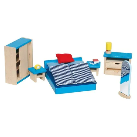 Bild von goki Puppenhaus Schlafzimmer für Puppenhaus, (16 teilig), Moderne Puppenmöbel mit detailverliebten Accessoires.