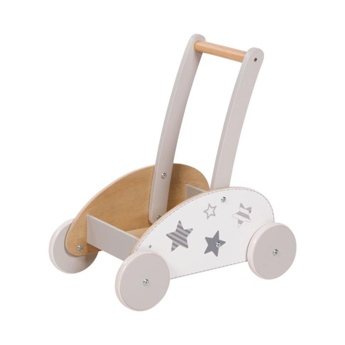 Bild von goki Schiebestab Schiebewagen Goki weiß/grau Holz-Schiebewagen Lauflernwagen, (Set, 1-tlg), Holz ist das Material und skandinavisch das Design