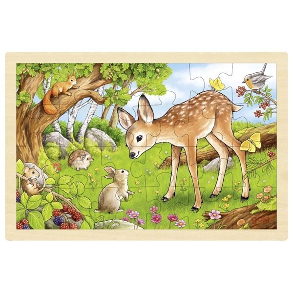 Bild von goki 57325 - Einlegepuzzle Rehkitz und Waldbewohner aus Holz– Fördert Fantasie und Feinmotorik bei Kindern, 30cm x 20cm, 24-er Set, ab 3 Jahre