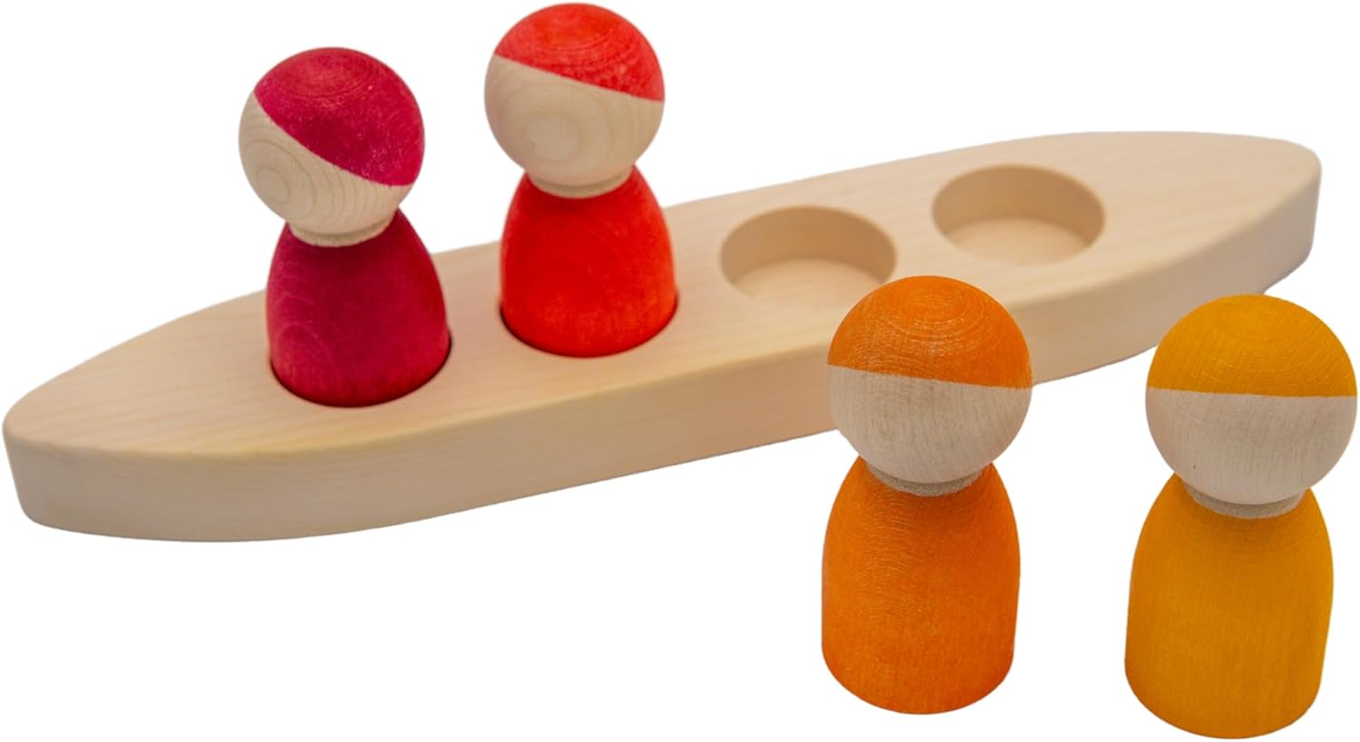 Bild von goki 58469 Nicht zutreffend Evolution-Figuren im Boot, Hornholz-Spielset für kreative Entdeckungsreisen, Made IN Europe, Spiel und Spaß, 5er Set, ab 2 Jahre, Rot & Orange