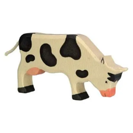Bild von Holztiger Tierfigur HOLZTIGER Kuh aus Holz - grasend, schwarz