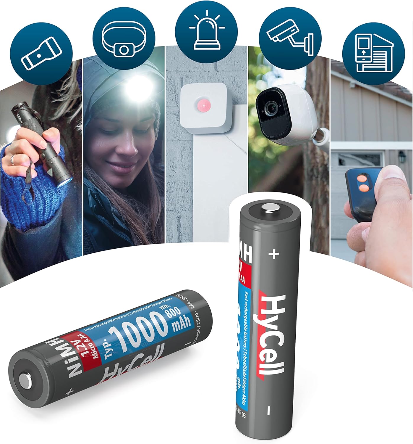 Bild von HyCell wiederaufladbar Akku Batterie Micro AAA 1000mAh NiMH ohne Memory-Effekt 4er Pack Photo Fotoakku Digitalkamera Spielzeug-Akku