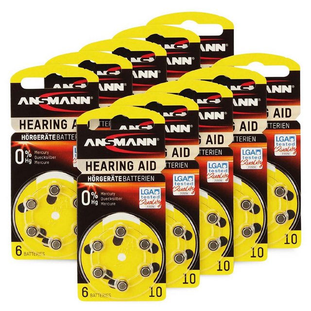 Bild von Ansmann Hörgeräte-Batterie, HEARING AID, PR70, Grösse 10, 60 Stück (PR70, 100 mAh), Batterien + Akkus