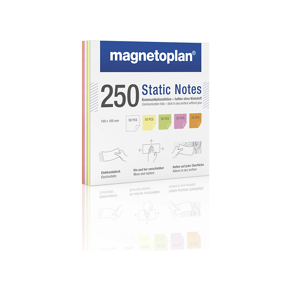 Bild von magnetoplan Moderationskarten "Static Notes", 250 Blatt, 100 x 100 mm, 5-farbig sortiert
