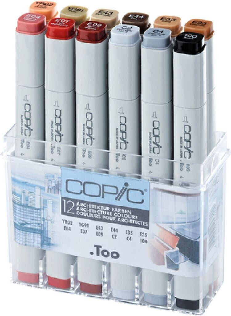 Bild von COPIC Classic Set "Architektur Farben", 12er Set im Acryl-Display, Twin Marker mit einer mittelbreiten und einer feinen Spitze
