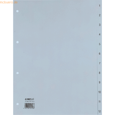 Bild von Hetzel Register DIN A4 Grau 12-teilig 4-fach Kunststoff 1 bis 12