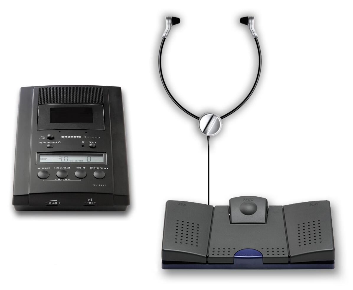 Bild von Steno-Wiedergabegerät Grundig St3221, mit Steno-Kassettenlaufwerk, Fußschalter