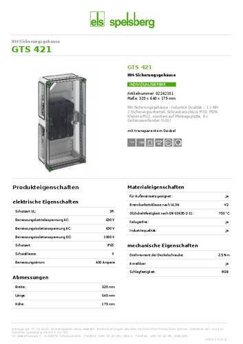 Bild von Spelsberg 02242101 GTS 421 Verteilerschrank Anzahl Reihen = 1 Inhalt 1St.