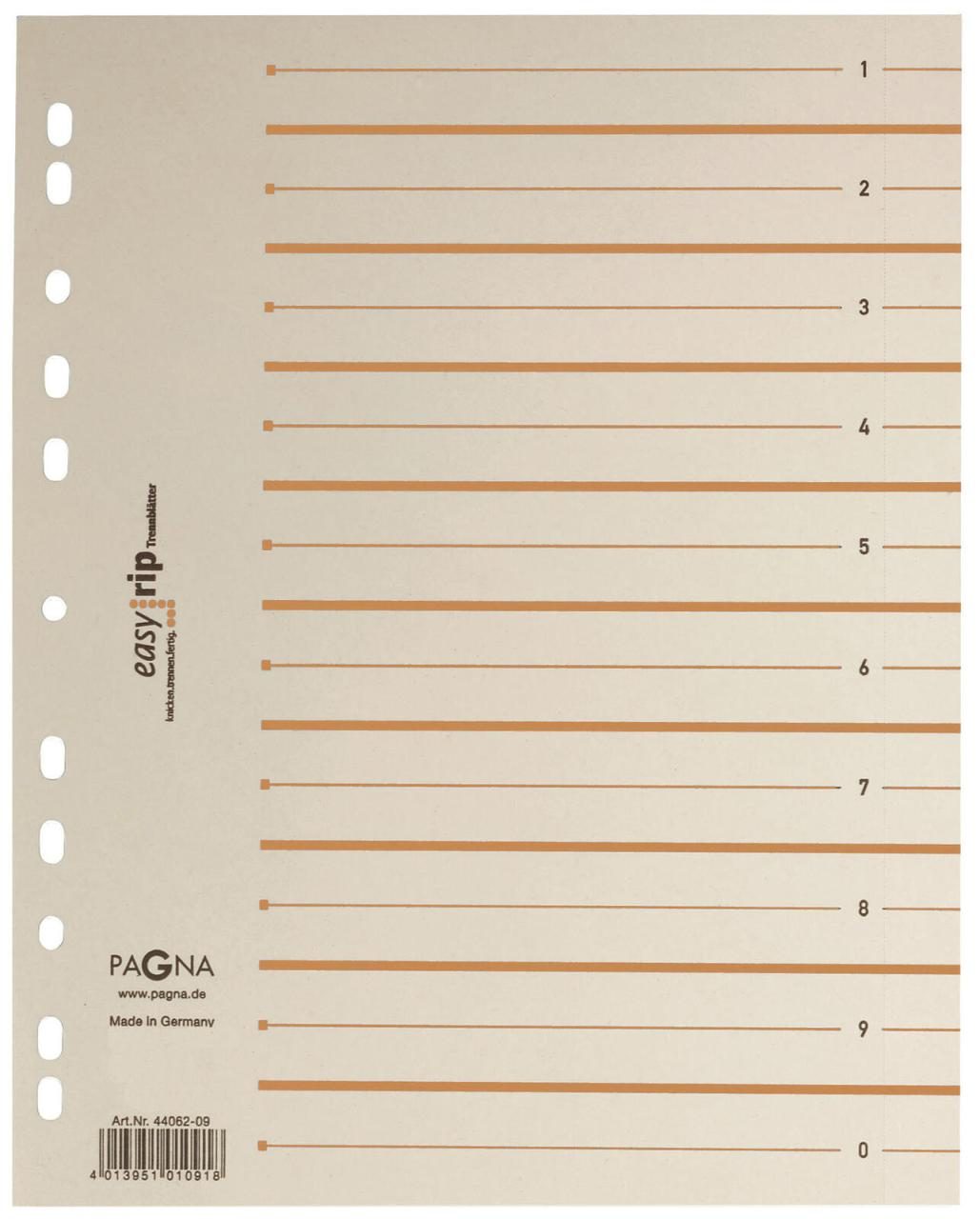 Bild von Pagna 44063-12 Trennblätter Easy Rip Kraftkarton, für Register bis zu 20 Blatt, A4 1 Pack = 100 Trennblätter, orange