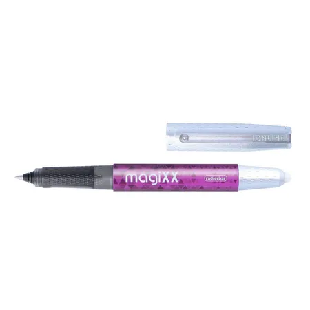 Bild von Online magiXX radierbarer Tintenroller Lila mit Tintenpatrone I Rollerball mit 0,7mm Strichstärke I inkl. 1x Patrone blau I radierbarer Stift für Schule, Uni und Büro I thermosensitive Tinte