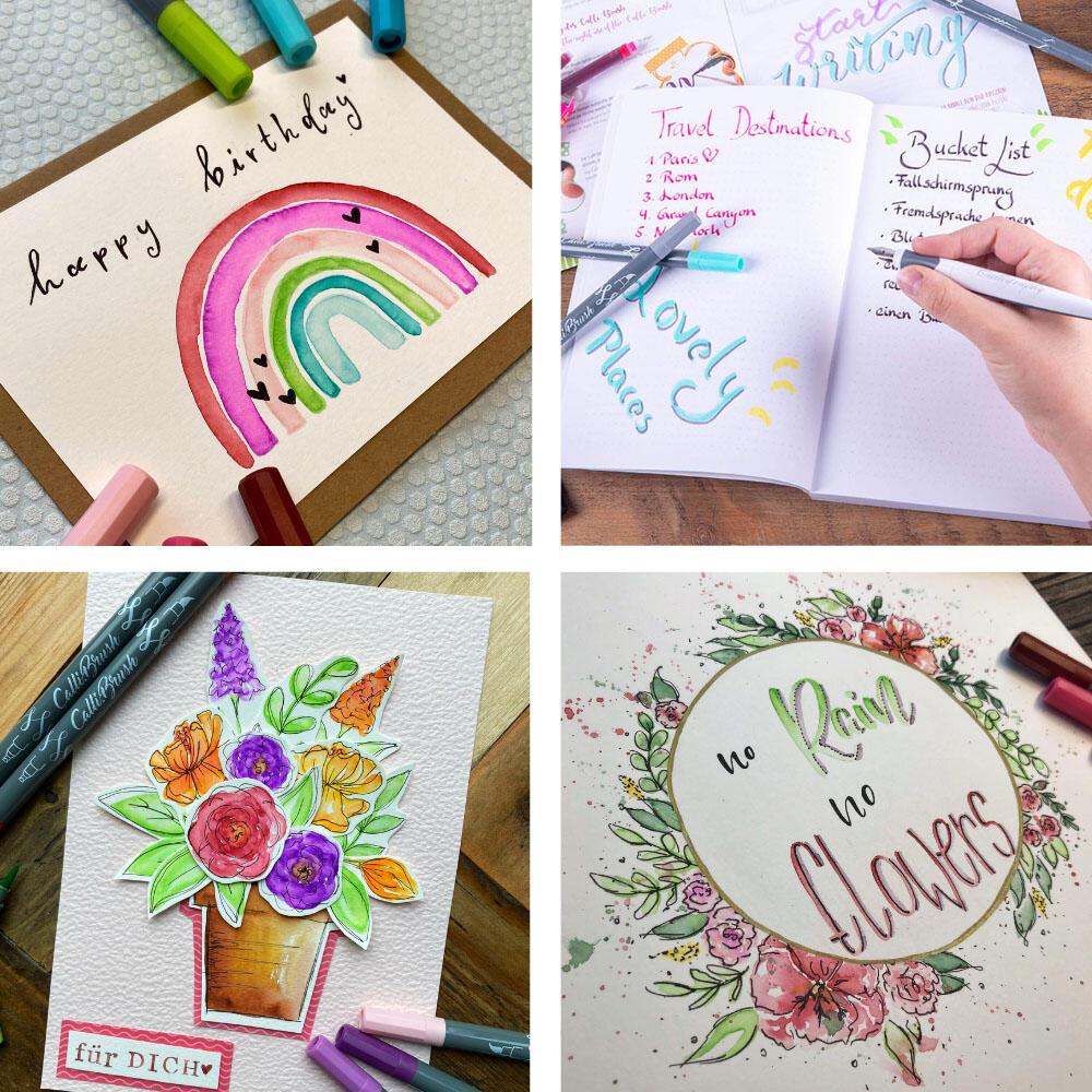 Bild von ONLINE Handlettering Starter Set I Kalligraphie-Set mit 10 Brush Pens „Calli.Brush“, Kalligraphie-Füller, Bullet Journal, Handlettering-Heft, bunten Tintenpatronen & Leinenetui | kreative