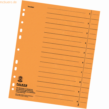 Bild von 500 x Falken Trennblätter A4 230g/qm durchgefärbt orange