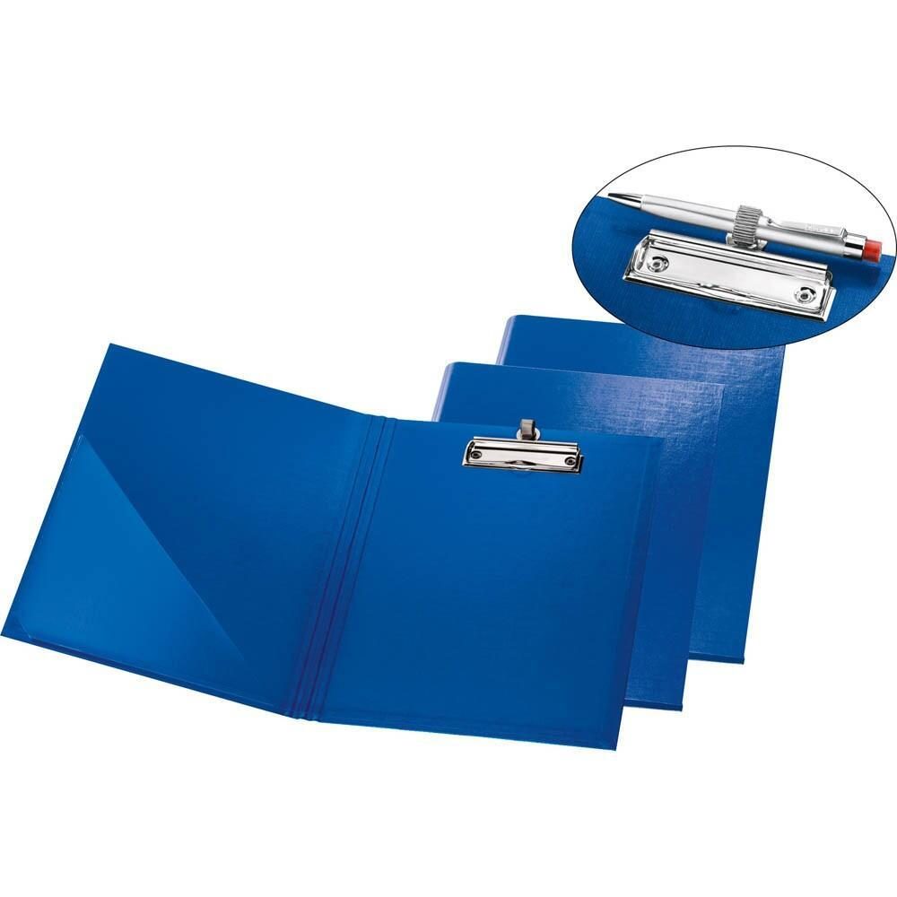 Bild von Original Falken Premium Klemmbrett-Mappe. Made in Germany. Mit stabilem Pappkern und Kunststoffbezug außen und innen für DIN A4 mit Tasche im Vorderdeckel mit Stiftehalter blau
