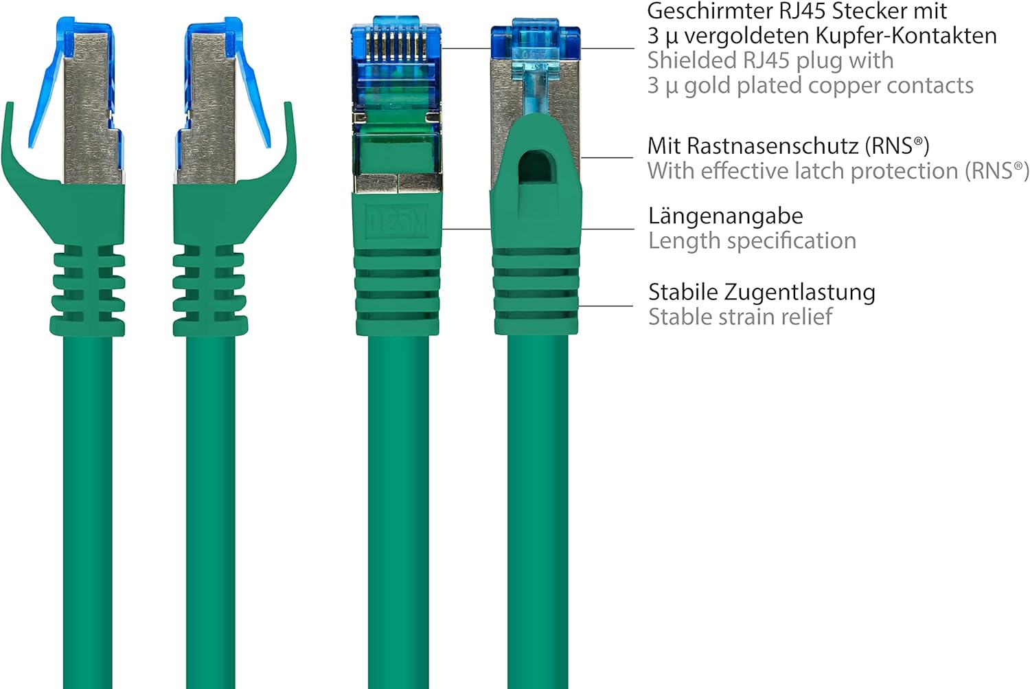 Bild von Good Connections Cat. 6 Ethernet LAN Patchkabel mit Rastnasenschutz RNS, S/FTP, PiMF, PVC, 250Mhz, Gigabit-fähig (10/100/1000-Base-T Ethernet Netzwerke), für Patchfelder, Patchpanels, Switch, Router, Modems, blau, 30m