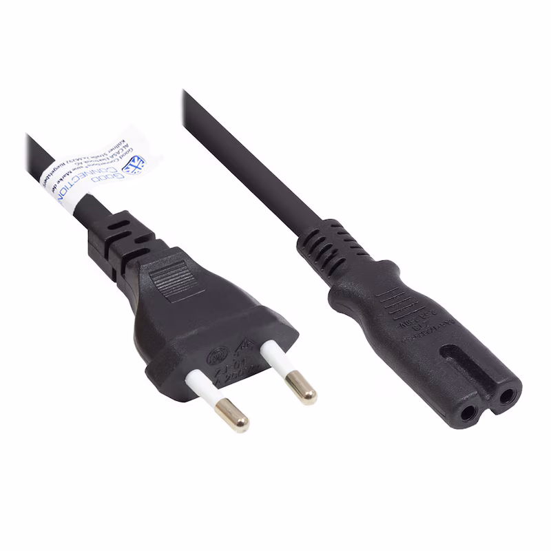 Bild von Good Connections Euro-Netzkabel Euro-Stecker Typ C (gerade) an C7/Euro 8 Buchse (gerade), schwarz, 0,75 mm², 0,5 m,  (0.50 m), Stromkabel