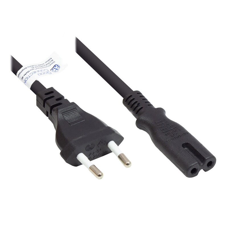 Bild von Good Connections, Verlängerungskabel, Euro-Netzkabel Euro-Stecker Typ C (gerade) an C7/Euro 8 Buchse (gerade), schwarz, 0,75 mm², 3 m,  (3 m)