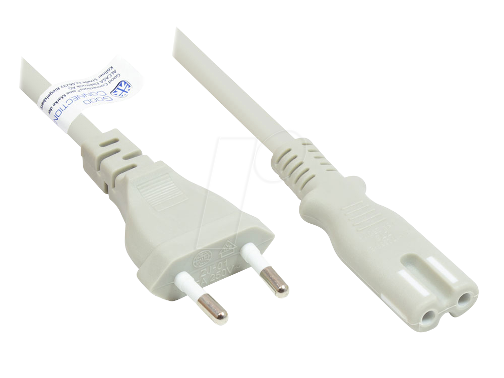 Bild von Good Connections, Verlängerungskabel, Euro-Netzkabel Euro-Stecker Typ C (gerade) an C7/Euro 8 Buchse (gerade), grau, 0,75 mm², 1,8 m,  (1.80 m)