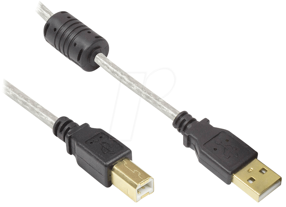 Bild von Good Connections Anschlusskabel USB 2.0 High Quality mit Ferritkern und Goldkontakten, transparent, 5m,  (5 m, USB 2.0), USB Kabel
