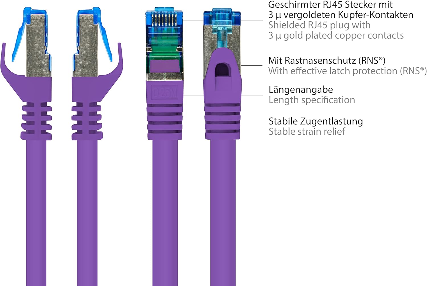 Bild von Good Connections RJ45 Ethernet LAN Patchkabel mit Cat. 7 Rohkabel und Rastnasenschutz RNS, S/FTP, PiMF, halogenfrei, 500MHz, OFC, 10-Gigabit-fähig (10/100/1000/10000-Base-T Ethernet Netzwerke) - z.B.