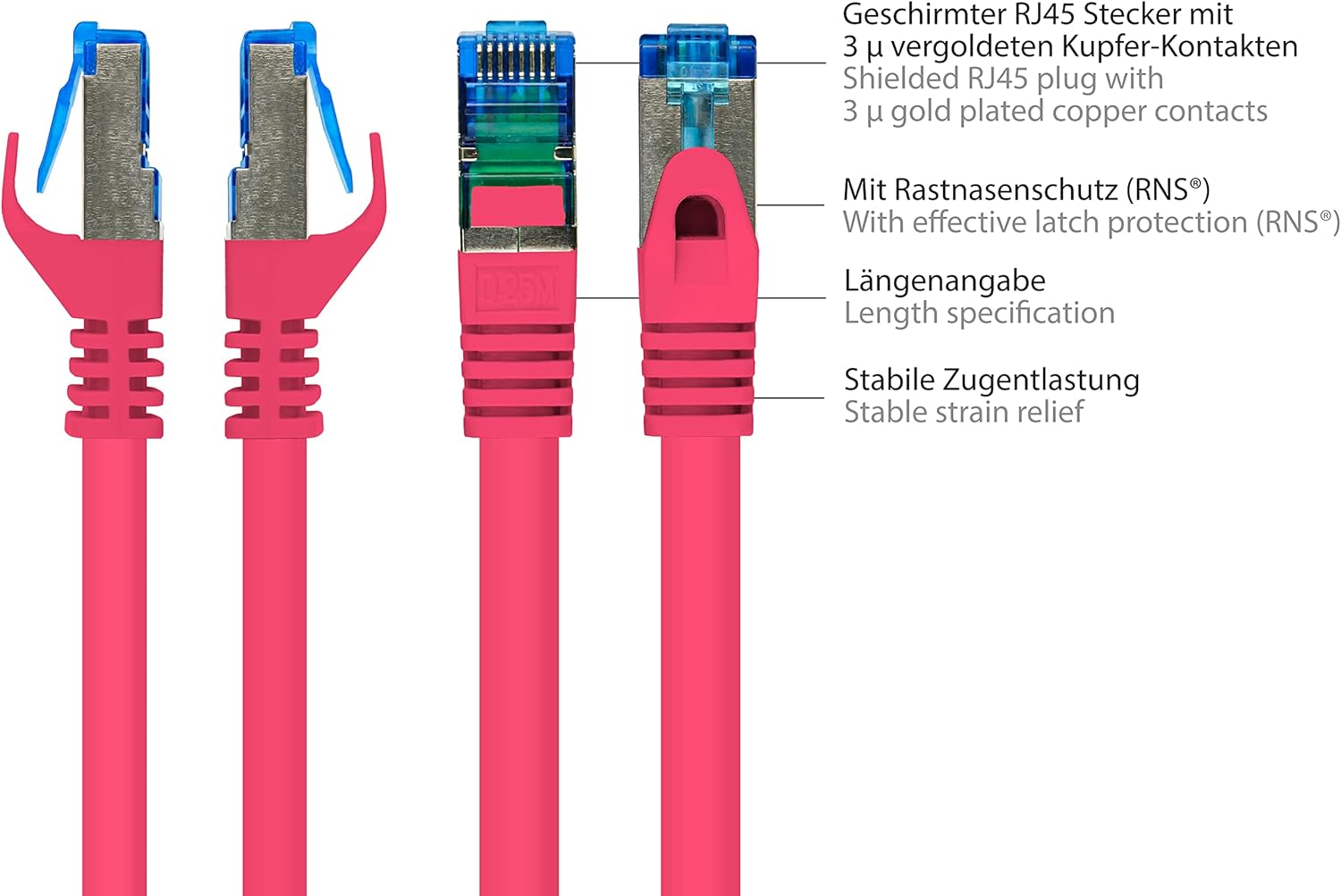 Bild von Good Connections Cat.6A Ethernet LAN Patchkabel mit Rastnasenschutz RNS, S/FTP, PiMF, halogenfrei, 500MHz, OFC, 10-Gigabit-fähig (10/100/1000/10000-Base-T Ethernet Netzwerke) - z.B. für Patchpanel, Switch, Router, Modem - orange, 1,5m