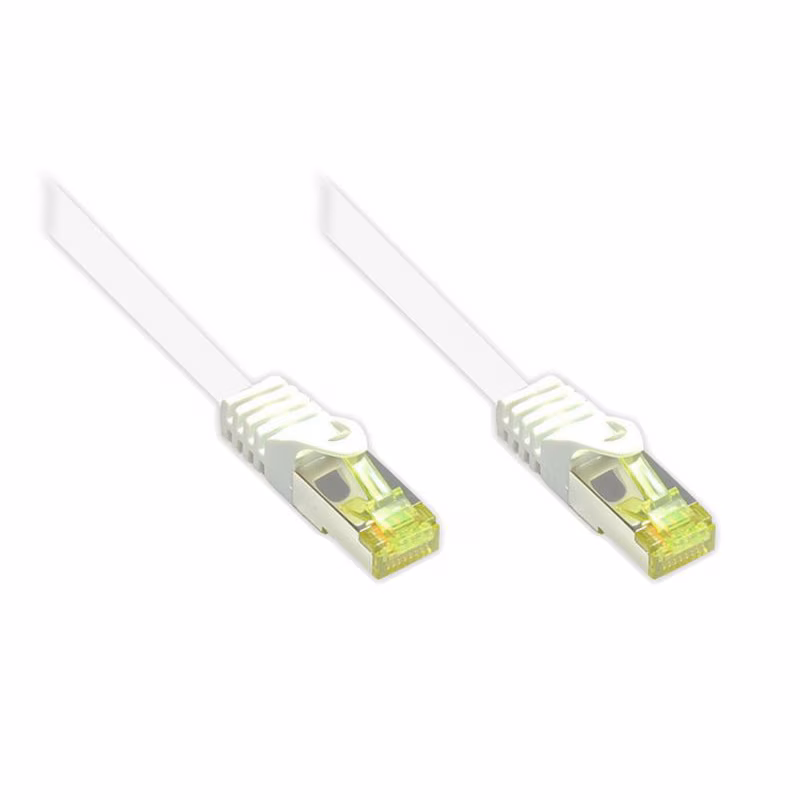 Bild von Good Connections RJ45 Ethernet LAN Patchkabel mit Cat. 7 Rohkabel und Rastnasenschutz RNS, S/FTP, PiMF, halogenfrei, 500MHz, OFC, 10-Gigabit-fähig (10/100/1000/10000-Base-T Ethernet Netzwerke) - z.B. für Patchpanel, Switch, Router, Modem - weiß, 25 m