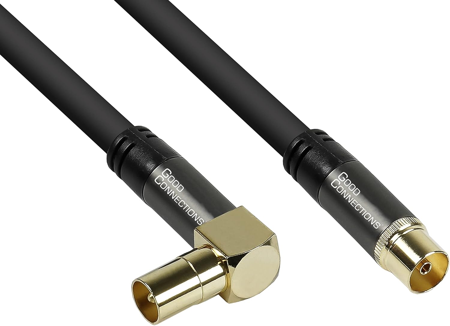 Bild von Good Connections GC-M2076 SmartFLEX TV Winkel-Antennenkabel, 7,5 m, IEC/Koax Stecker gewinkelt an Buchse, 4-fach geschirmt/120dB/75 Ohm, vergoldete Anschlüsse Schwarz