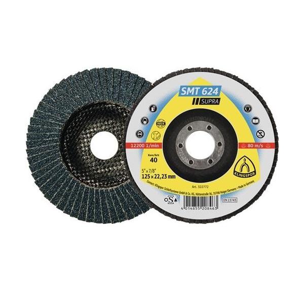 Bild von Klingspor, Schleifmittel, Fächerscheibe SMT 624 Supra Ø 125 mm Körnung 120 12° konisch INOX Zirkonkorund (120)
