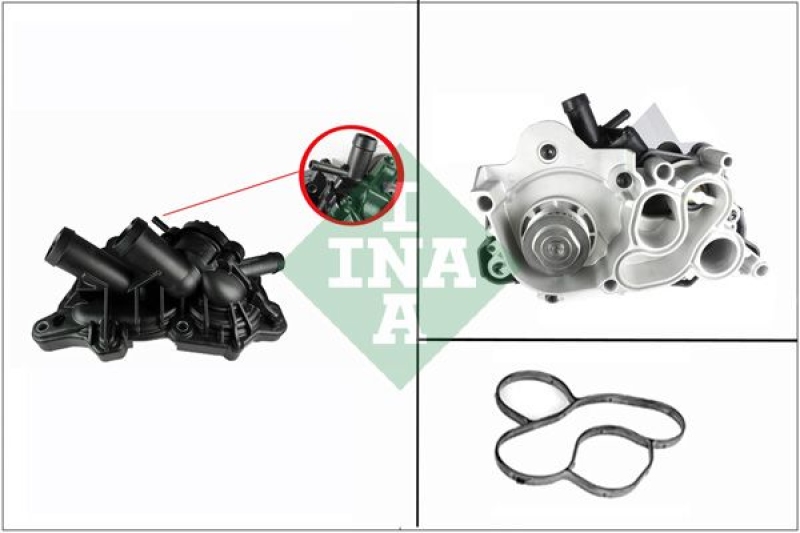 Bild von INA 538 0363 10 Wasserpumpe Kühlmittelpumpe, Kühlwasserpumpe mit Riemenscheibe mit Gehäuse für Zahnriemen-Nebenantrieb VOLKSWAGEN: Golf 7, Polo VI