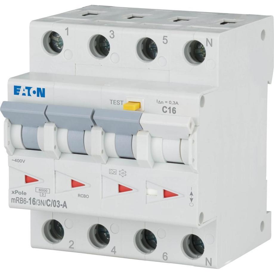 Bild von EATON 120668 - FI/LS-Schalter, Char. C, Typ A, 16 A, 300 mA, 3 + N (MRB6-16/3N/C/03-A)