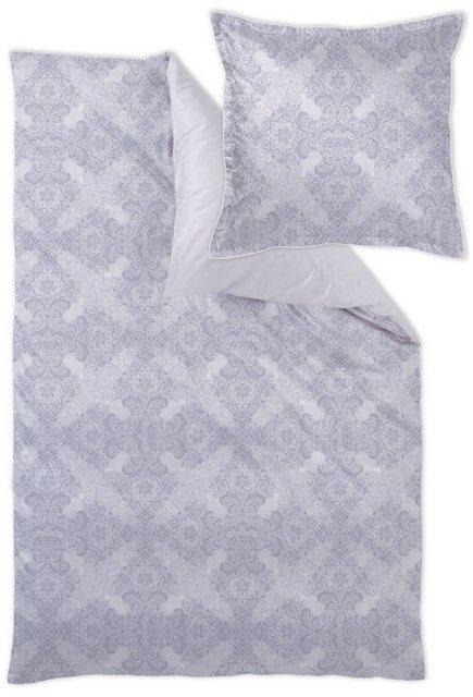 Bild von Curt Bauer Mako-Brokat-Damast-Bettwäsche-Garnitur Dessin 9007 Shirley Farbe french-blue-211 Größe 155x200 + 80x80 cm gewebte Linien floral-abstrakte Ornament Stehsaum