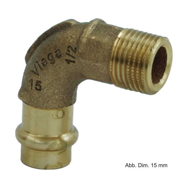 Bild von Viega Wasserrohr Viega Sanpress Bogen 90° mit AG, aus Rotguss, Modell 2214, 15 mm x 1/2