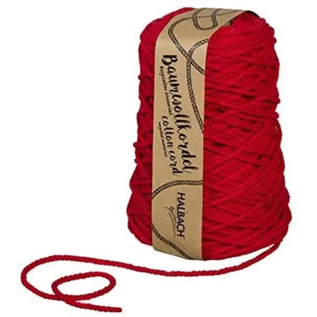Bild von Halbach Seidenbänder recycelte Baumwollkordel | Breite 5mm Länge 80 Meter | Nachhaltiges Baumwollgarn für Makramee oder DIY Handwerk | Farbe: rot