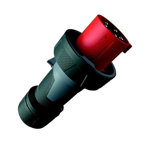 Bild von Stecker Mennekes PowerTop Xtra, gummierte Grifffläche, Schutzklasse IP67, 6 Stunden Uhrzeitstellung, 5 Pole, 125 A Stromstärke, 400 V, rot