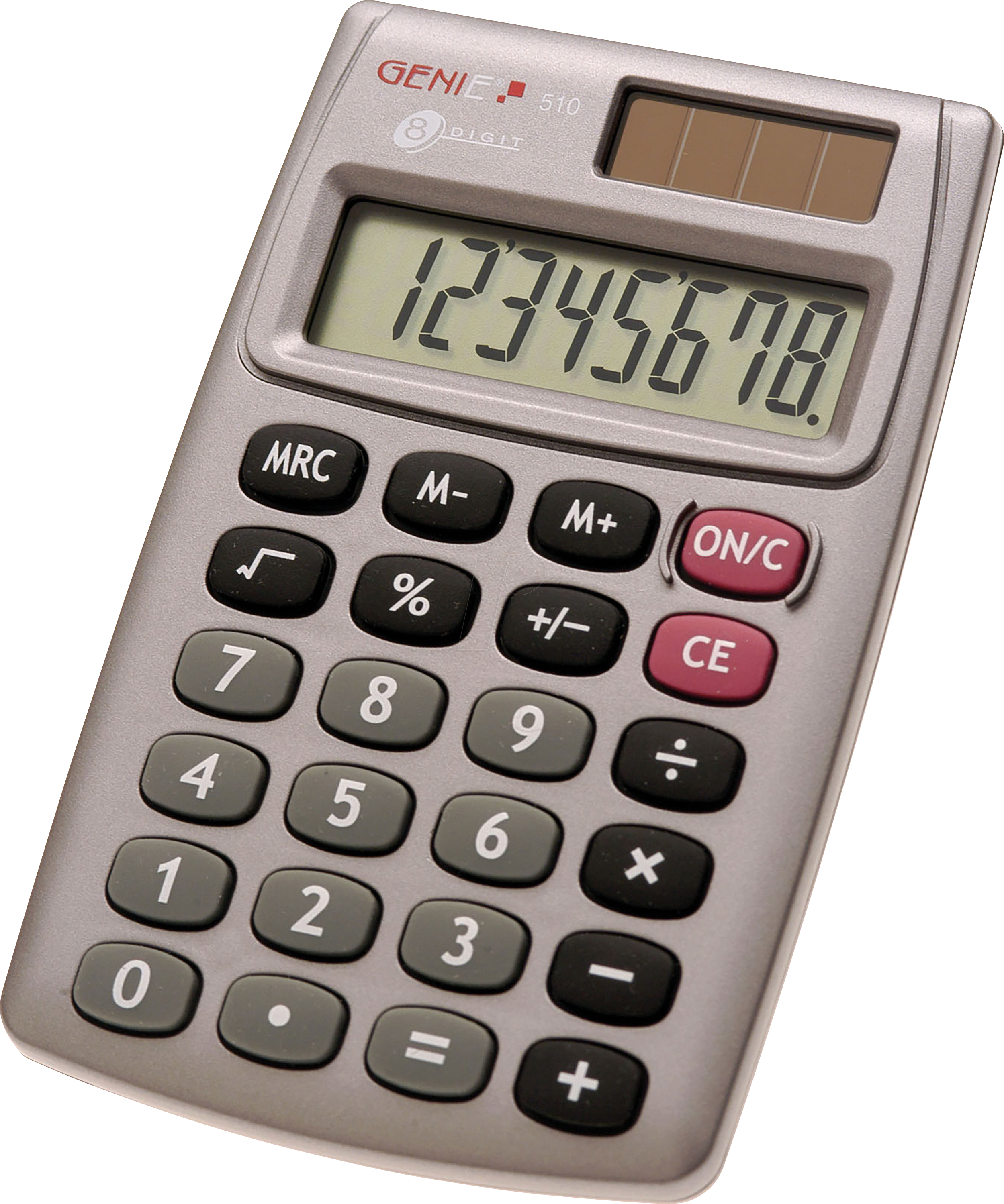 Bild von GENIE Taschenrechner 510, Solar, Batterie, Bürorechner, Tischrechner, 8-stellig, grau