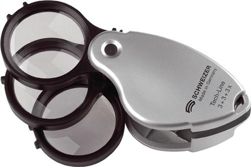 Bild von Schweizer Einschlaglupe Tech-Line Vergr. 3x+3x+3x=9x Linsen-D.38mm 53350