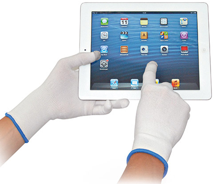Bild von HYGOSTAR Touchscreen-Arbeitshandschuh ULTRA FLEX TOUCH, M aus Nylon-Freinstrick mit 3 Carbon beschichteten - 12 Stück (33425)