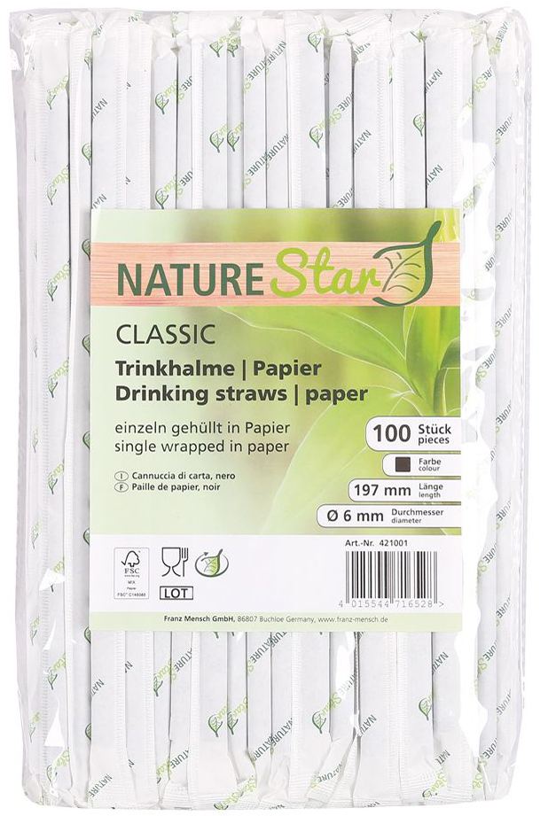 Bild von 14 x NatureStar Papiertrinkhalme Bio Classic 6x197mm schwarz VE=100 St
