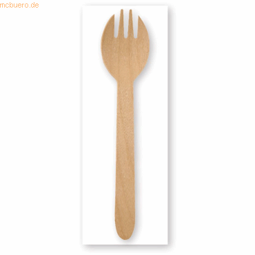 Bild von 500 x NatureStar Bestecksets Bio Spork Holz gewachst Göffel + Serviett