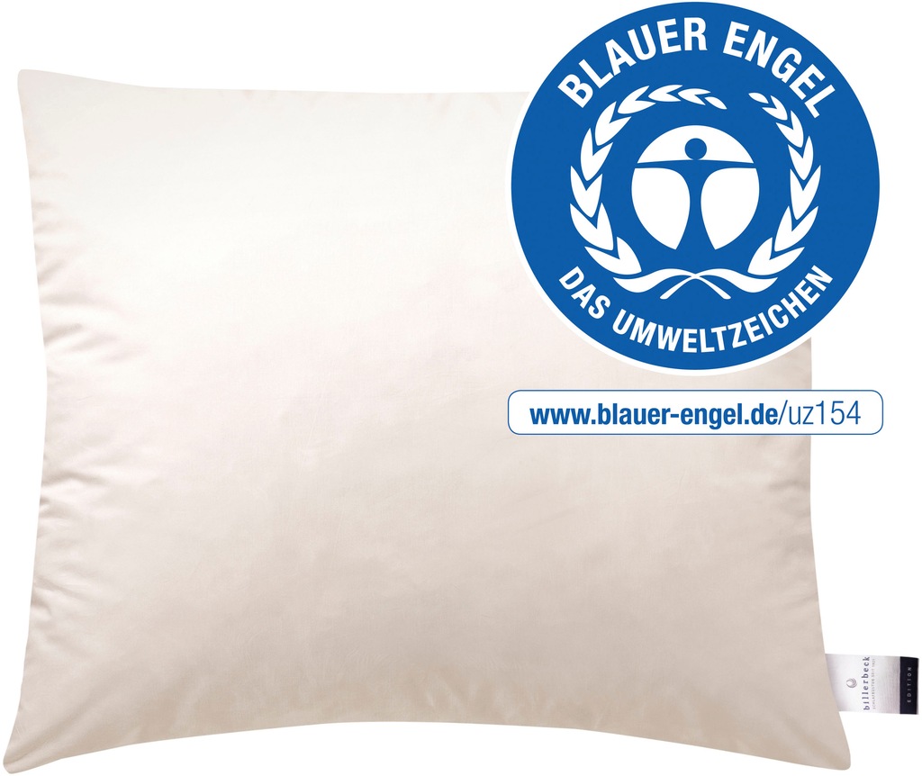 Bild von billerbeck Federkopfkissen E14 Greta, Kopfkissen 40x80, 70x80, 80x80 cm, Füllung: Füllung: 85% Entenfeder, 15% Entendaune, Bezug: 100% Baumwolle, Bauchschläfer, Rückenschläfer, Seitenschläfer, Die Daunendecke mit dem blauen Engel