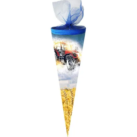 Bild von Nestler Schultüte Trekker, 50 cm, rund, mit blauem Tüllverschluss, Zuckertüte für Schulanfang