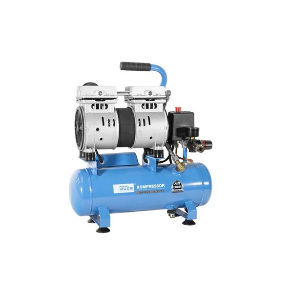 Bild von Güde Kompressor Airpower 105/8/6 SILENT (ölfrei, flüsterleise, nur 59 dB(A), max. 8 bar, 550 W, 6 l Kessel, Liefermenge 94 l/min, Druckminderer, Manometer, Sicherheitsventil & Wasserablassschraube)